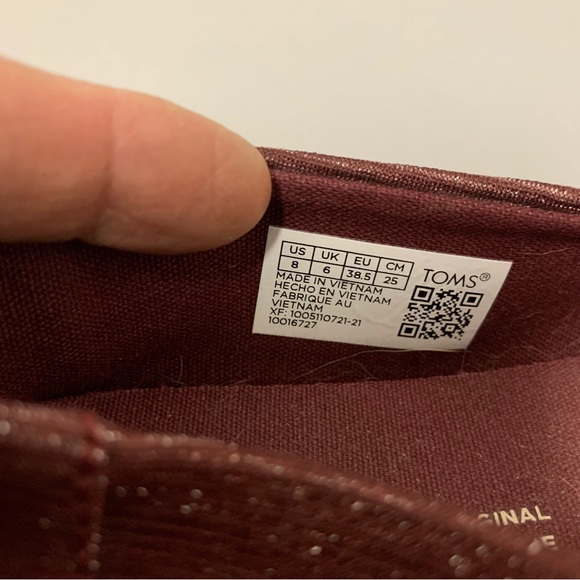 TOMS slip on Burgundy Gold Glitter size-8 - Picture 3 of 5